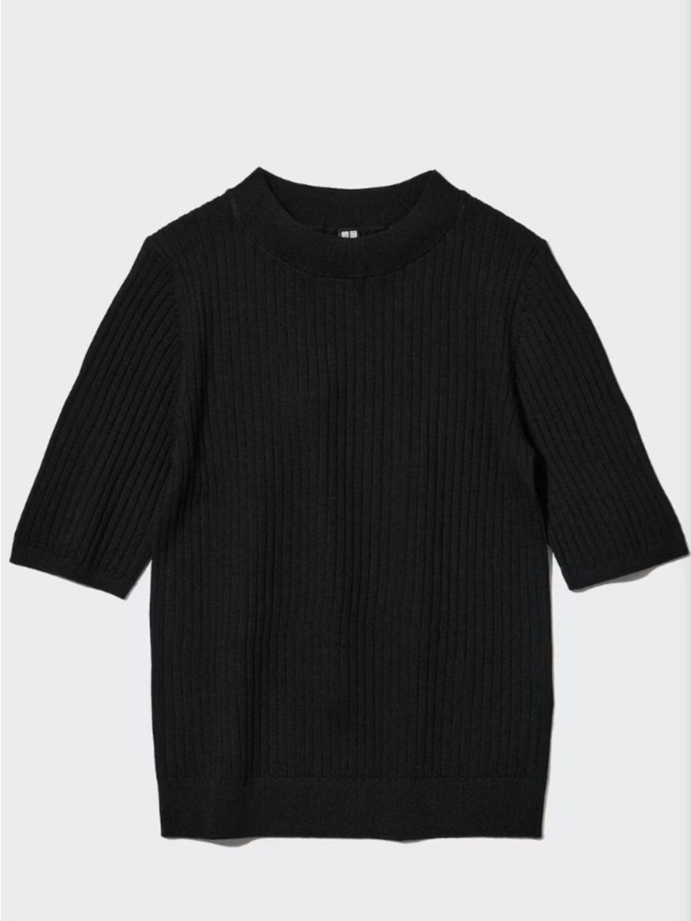 Uniqlo Black Ribbed Short-Sleeve Crewneck Sweater